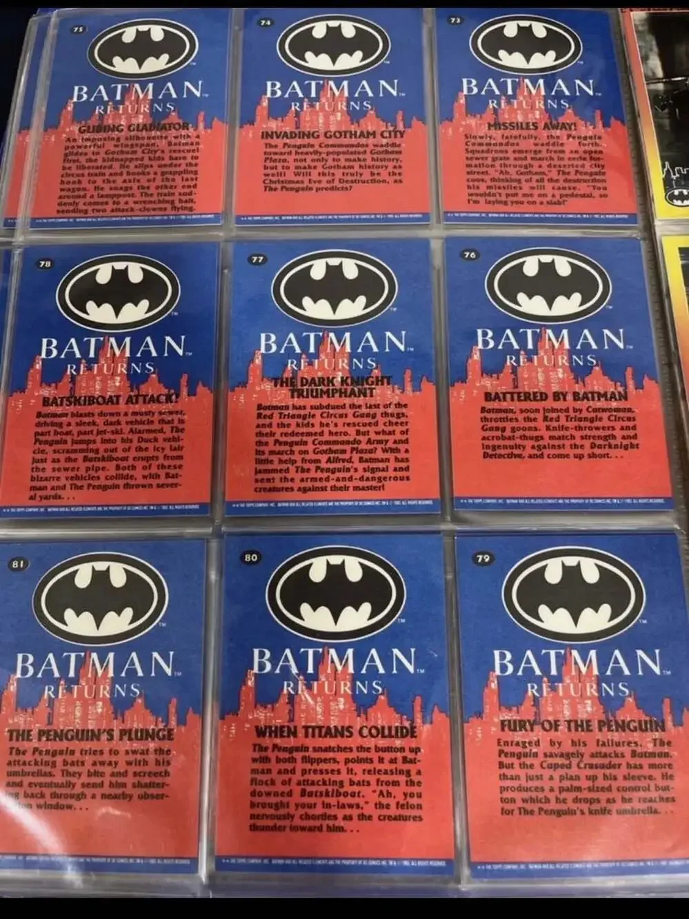 1992 Topps Batman Returns Complete Trading Card Set (88 Base Cards + 10 Stadium
